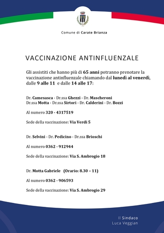 Prenotazione vaccini antinfluenzali over 65