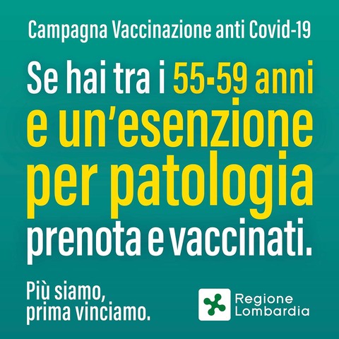 Vaccinazioni Anti-Covid Cittadini 55-59 anni con un'esenzione per patologia