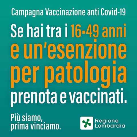 Vaccinazioni Anti-Covid Cittadini 15-49 anni con un'esenzione per patologia